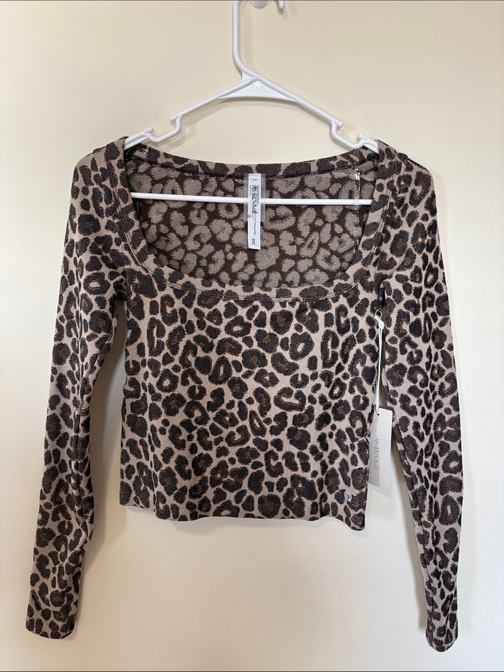 AS Revival Leopard Print Long-Sleeve Scoop Neck Athletic Top NWT